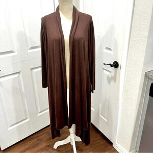 Cable & Gauge dark brown, open front, shark bite hem, long, cardigan